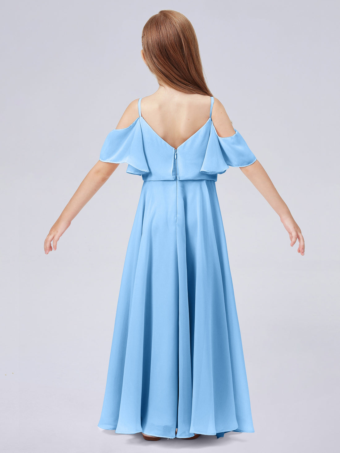 Off-the-shoulder Junior Bridesmaid Dresses with Sash Peacock main image 0