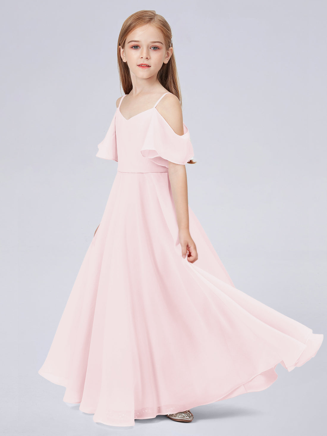 Cross Shoulder Strap Junior Bridesmaid Dresses Silver main image 0