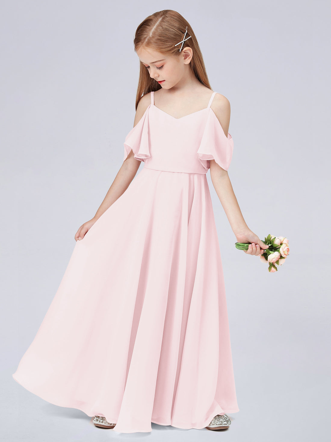 Two Layers Ruffles Junior Bridesmaid Dresses Plum