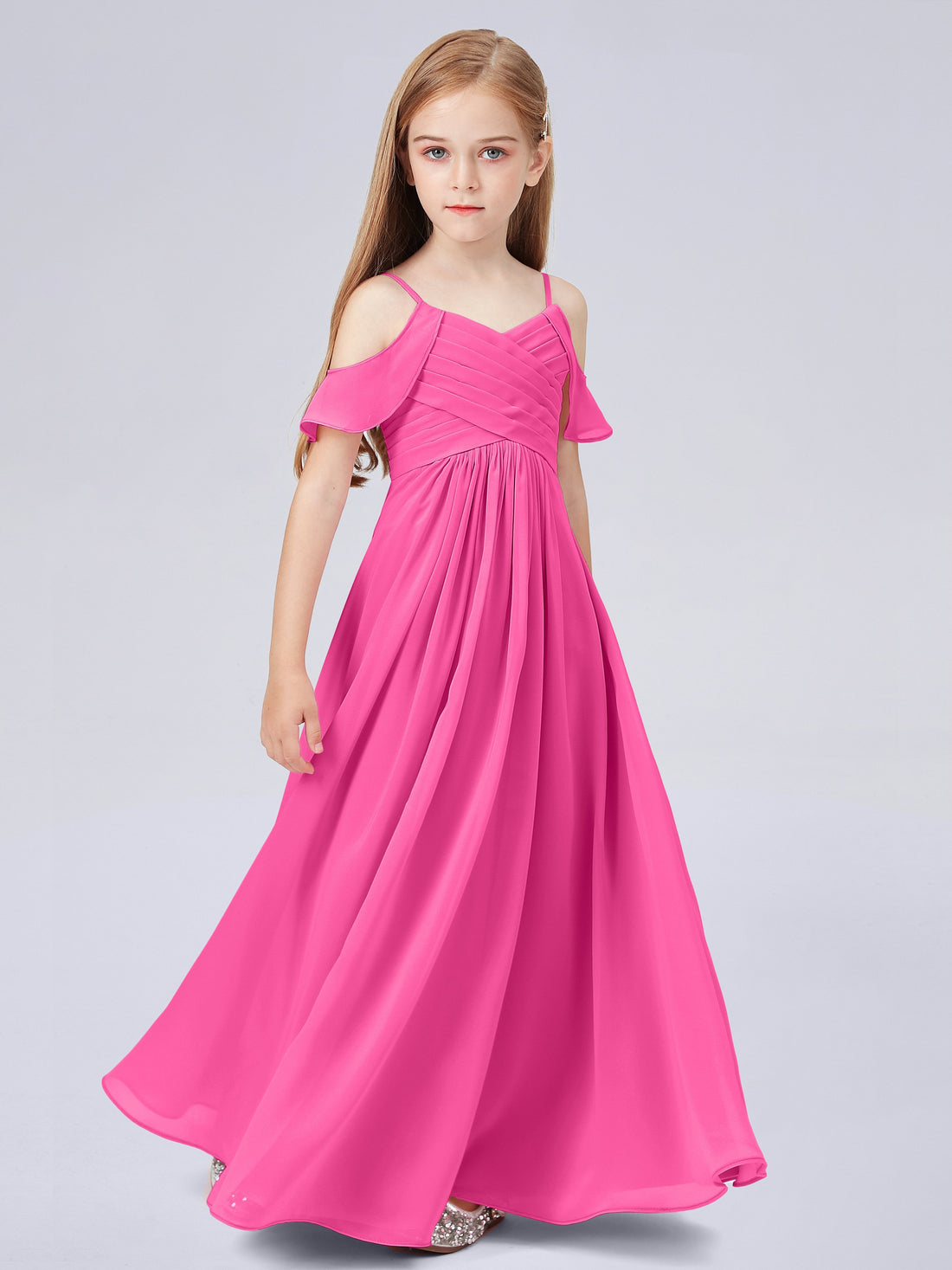 One-Shoulder Pleated Chiffon Junior Bridesmaid Gown Azalea