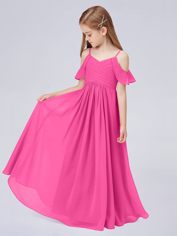 Off-the-shoulder Chiffon Junior Bridesmaid Dresses Stormy