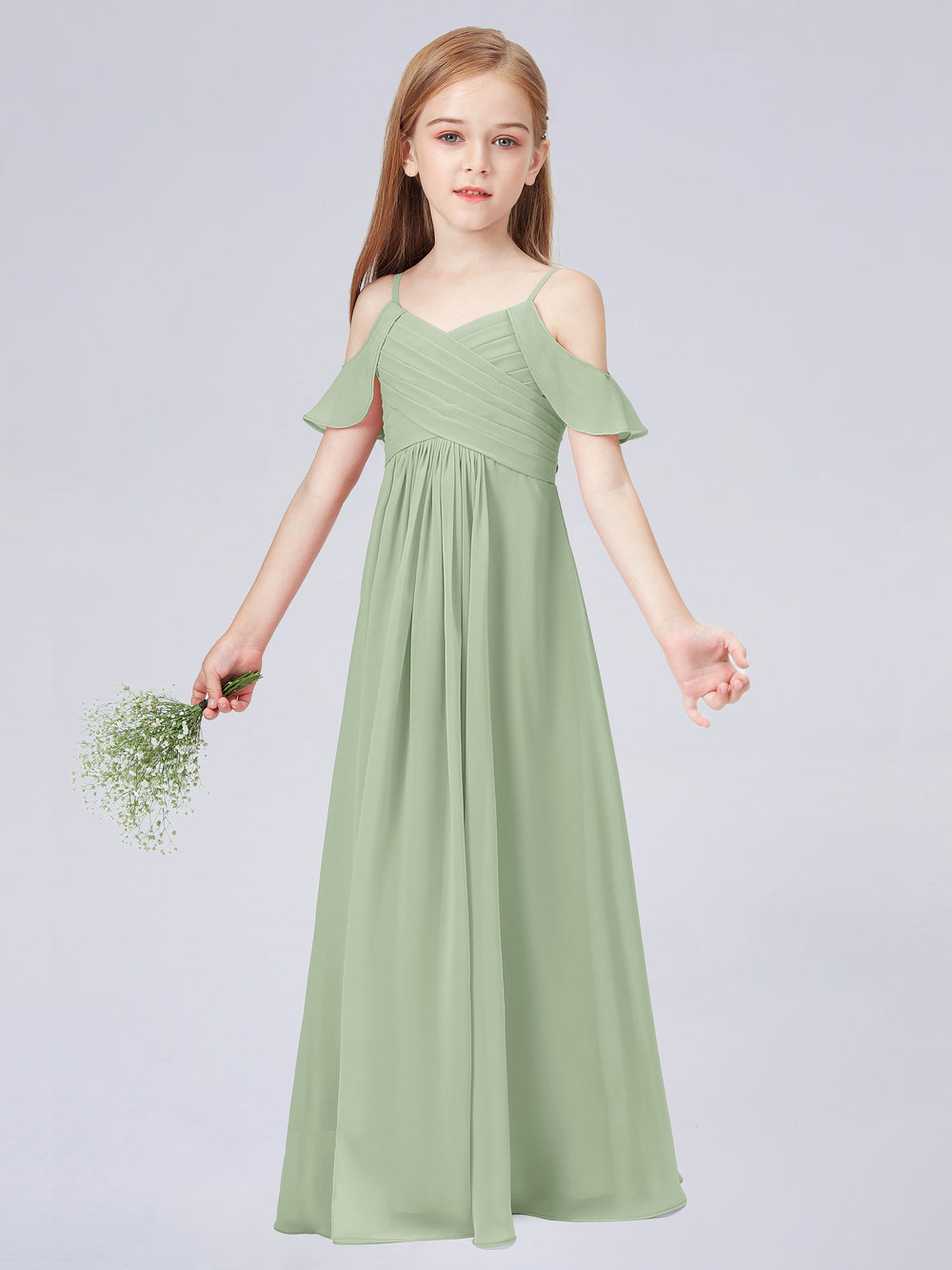 Flowy One Shoulder Chiffon Junior Bridesmaid Dresses Black