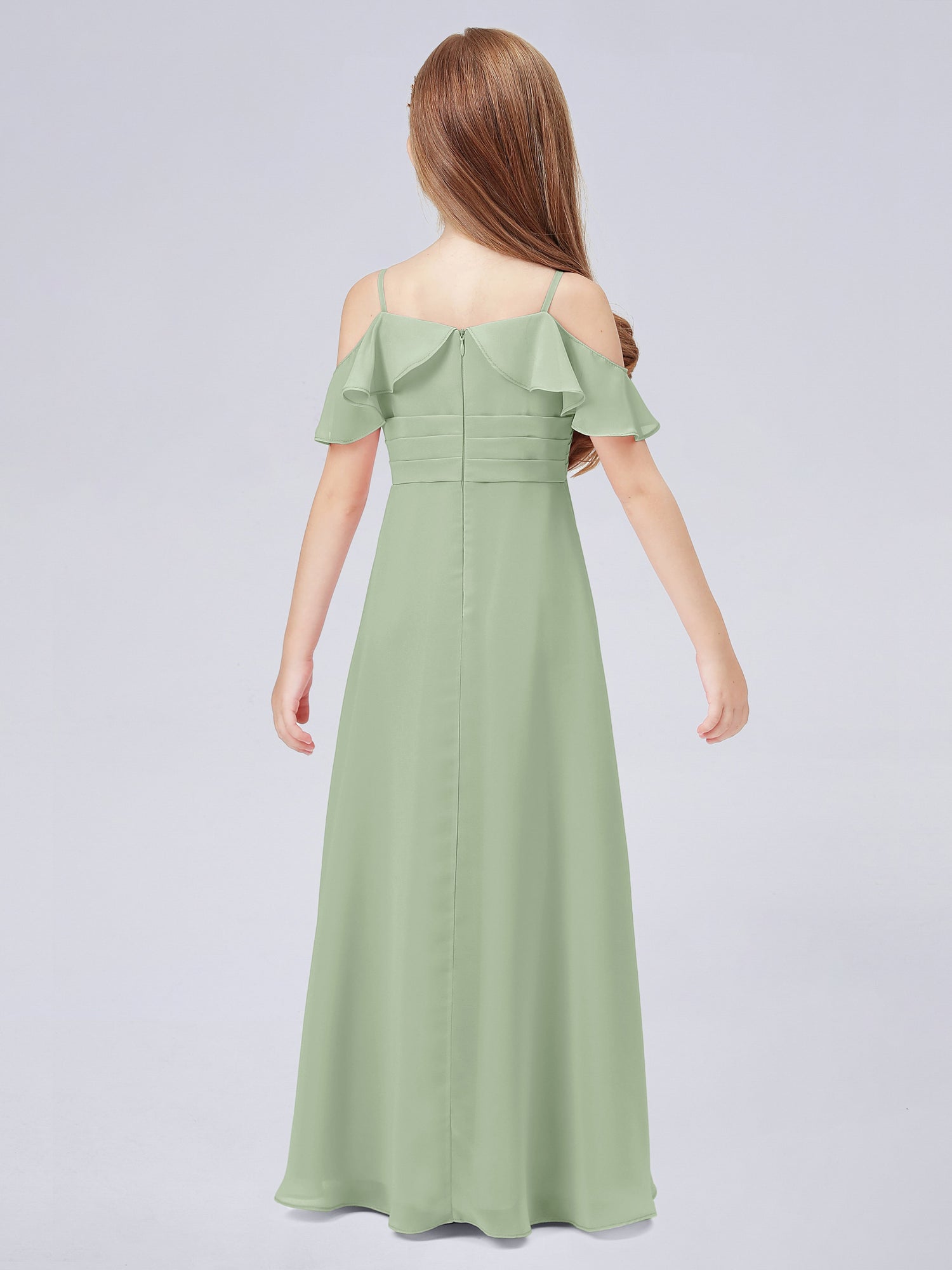 Off-the-shoulder Chiffon Junior Bridesmaid Dresses Candy Pink