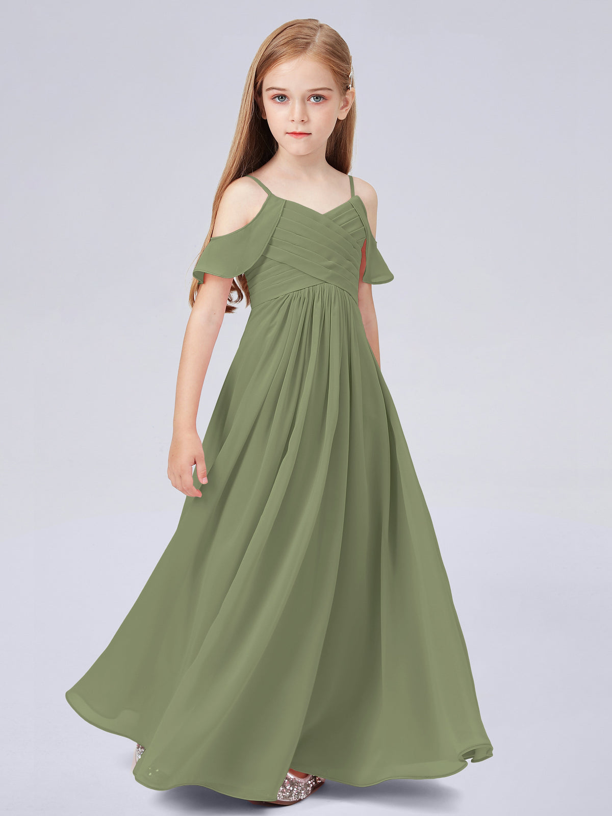 Off-the-shoulder Halter Chiffon Junior Bridesmaid Dress Pearl Pink