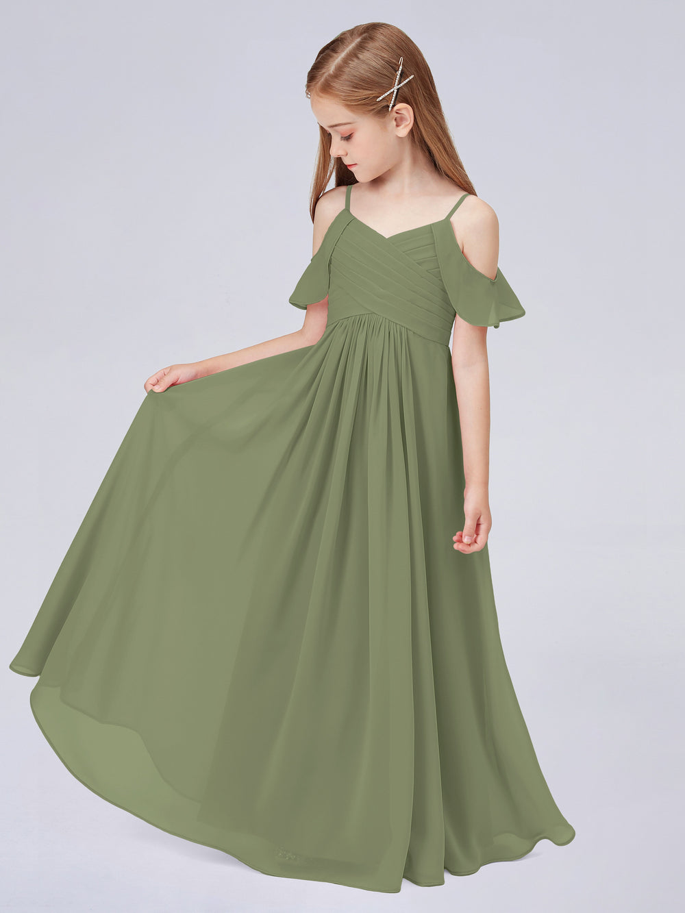 Halter Backless Long Chiffon Junior Bridesmaid Gown Orchid main image 0