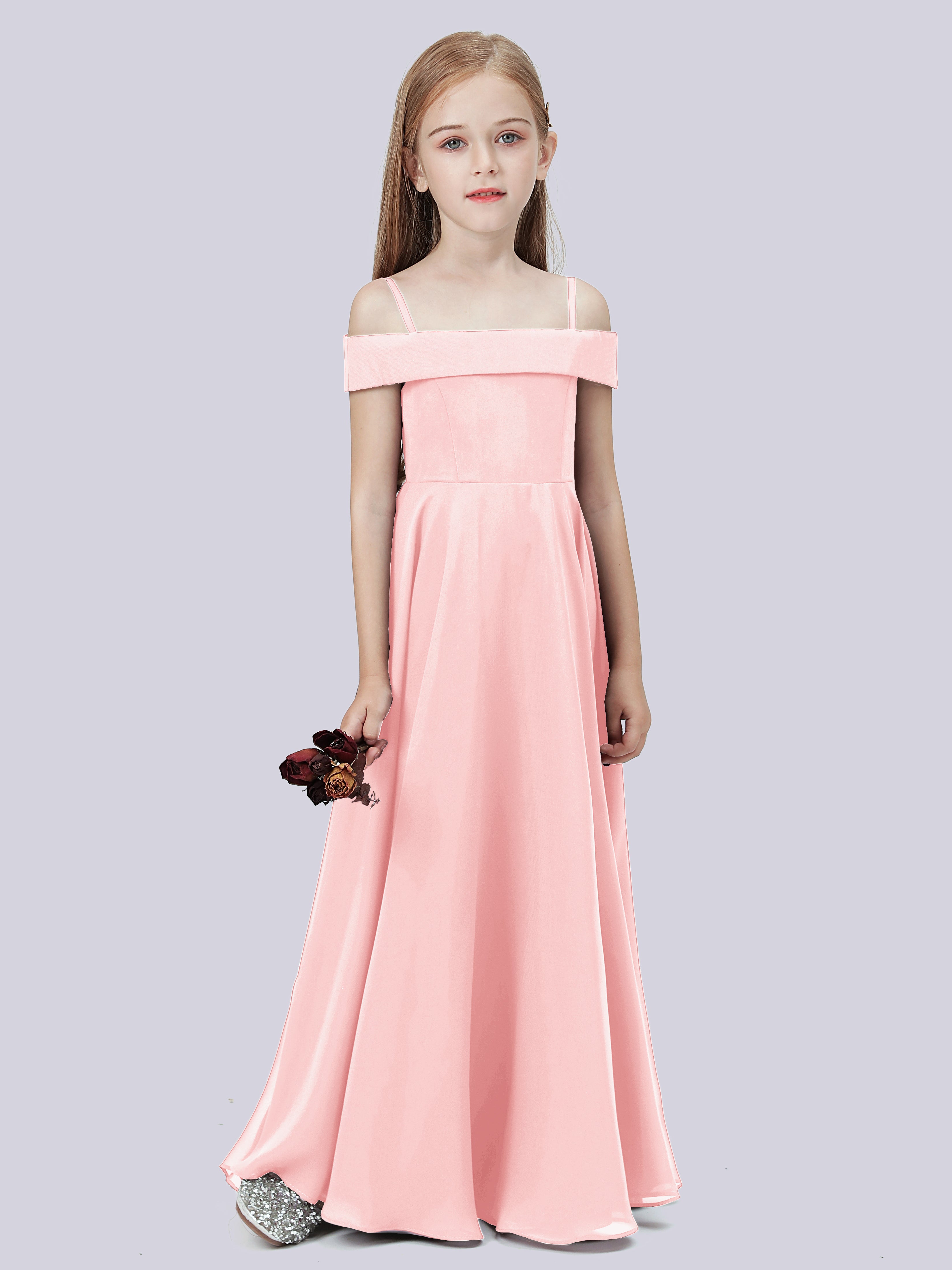 Off Shoulder Stretch Chiffon Junior Bridesmaid Dress