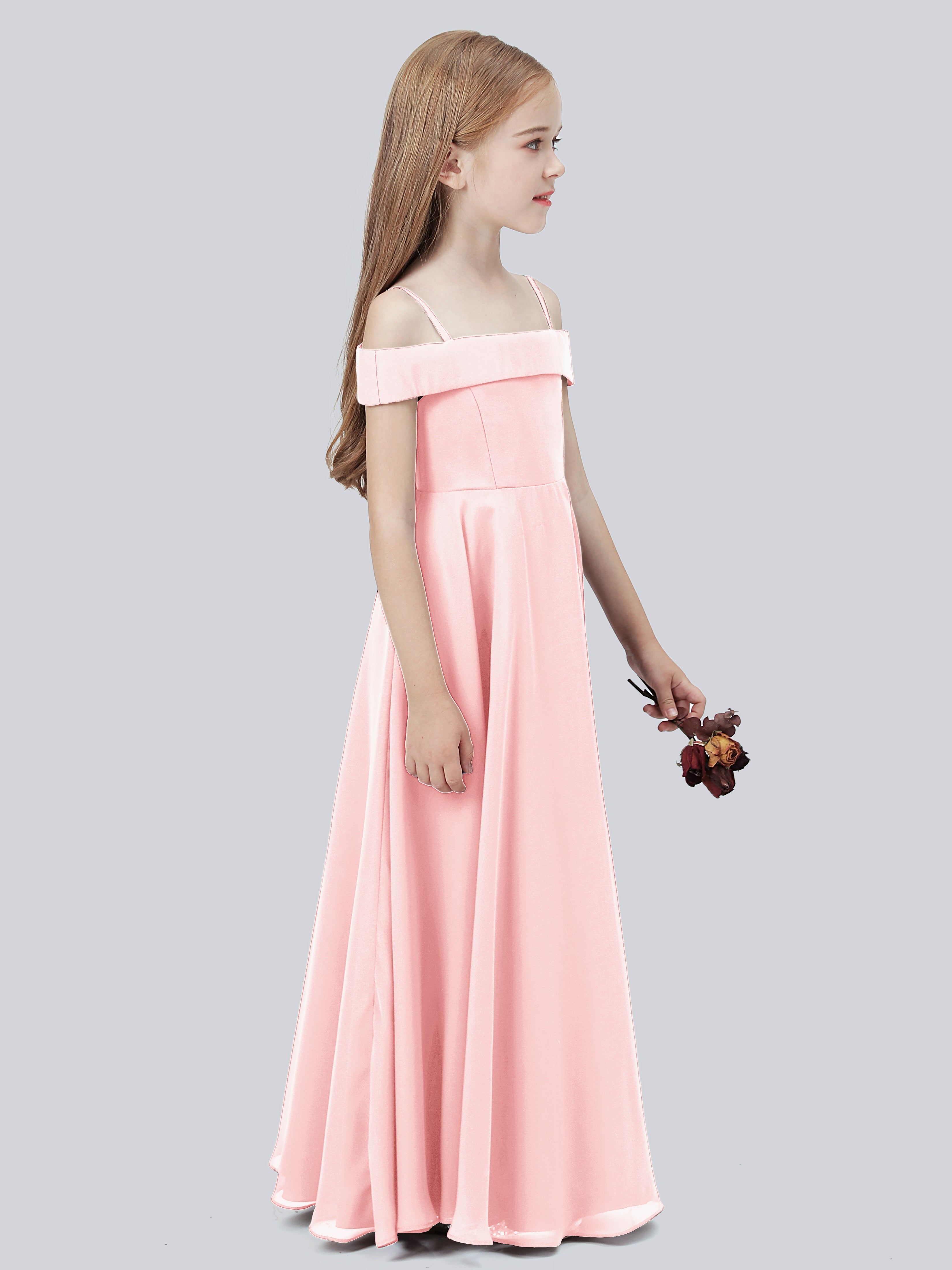 Off Shoulder Stretch Chiffon Junior Bridesmaid Dress