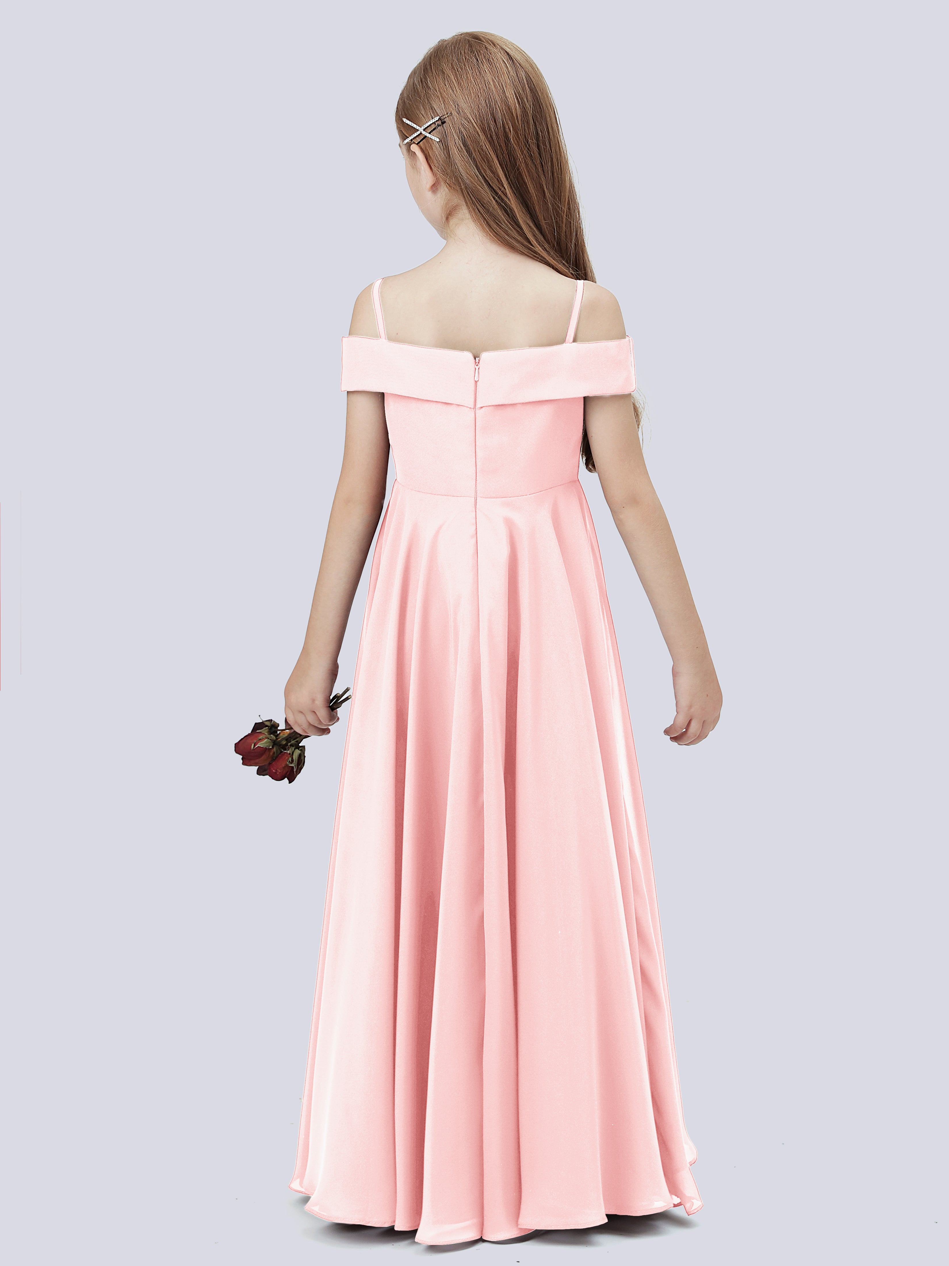 Off Shoulder Stretch Chiffon Junior Bridesmaid Dress