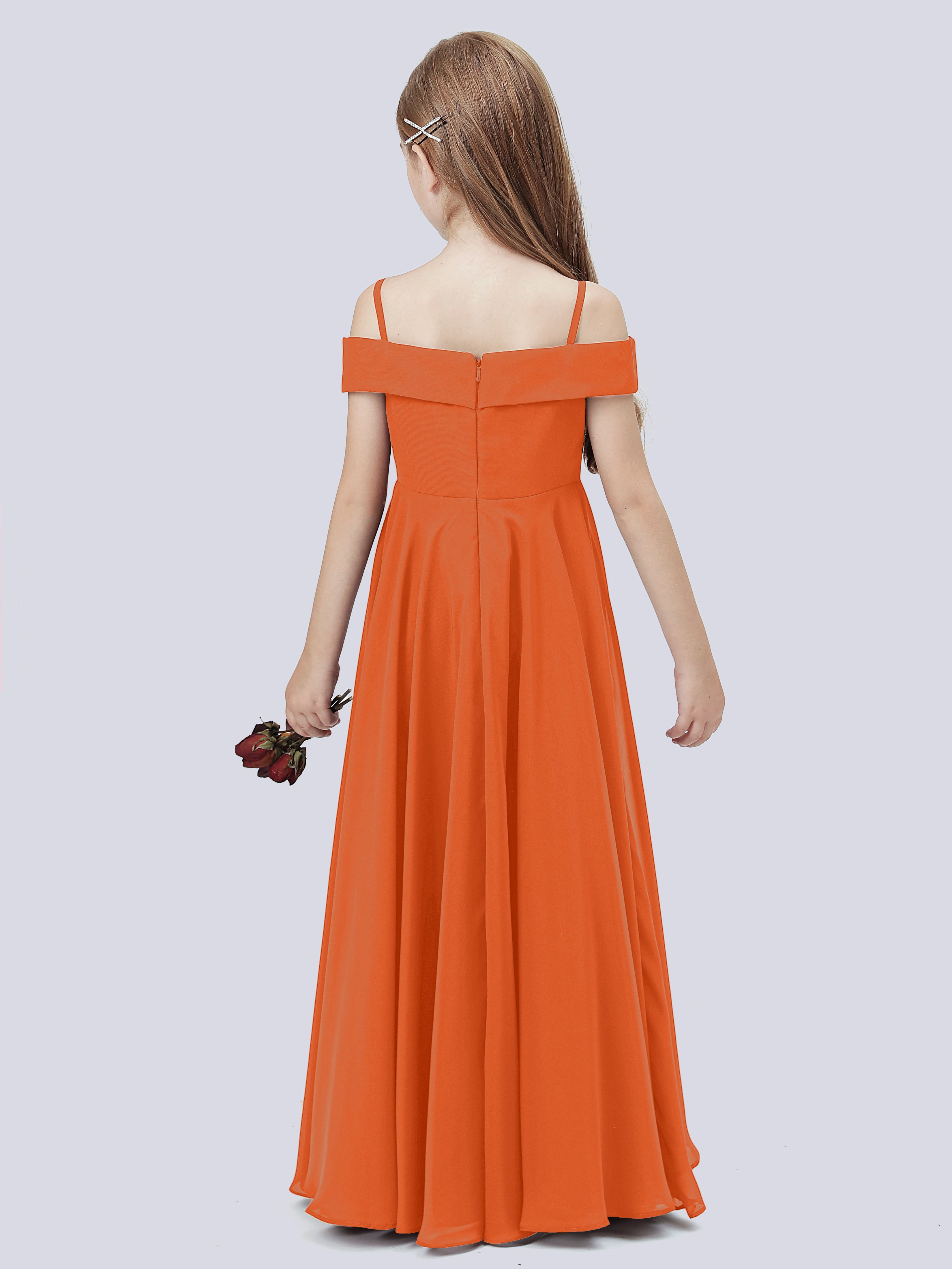 Off Shoulder Stretch Chiffon Junior Bridesmaid Dress