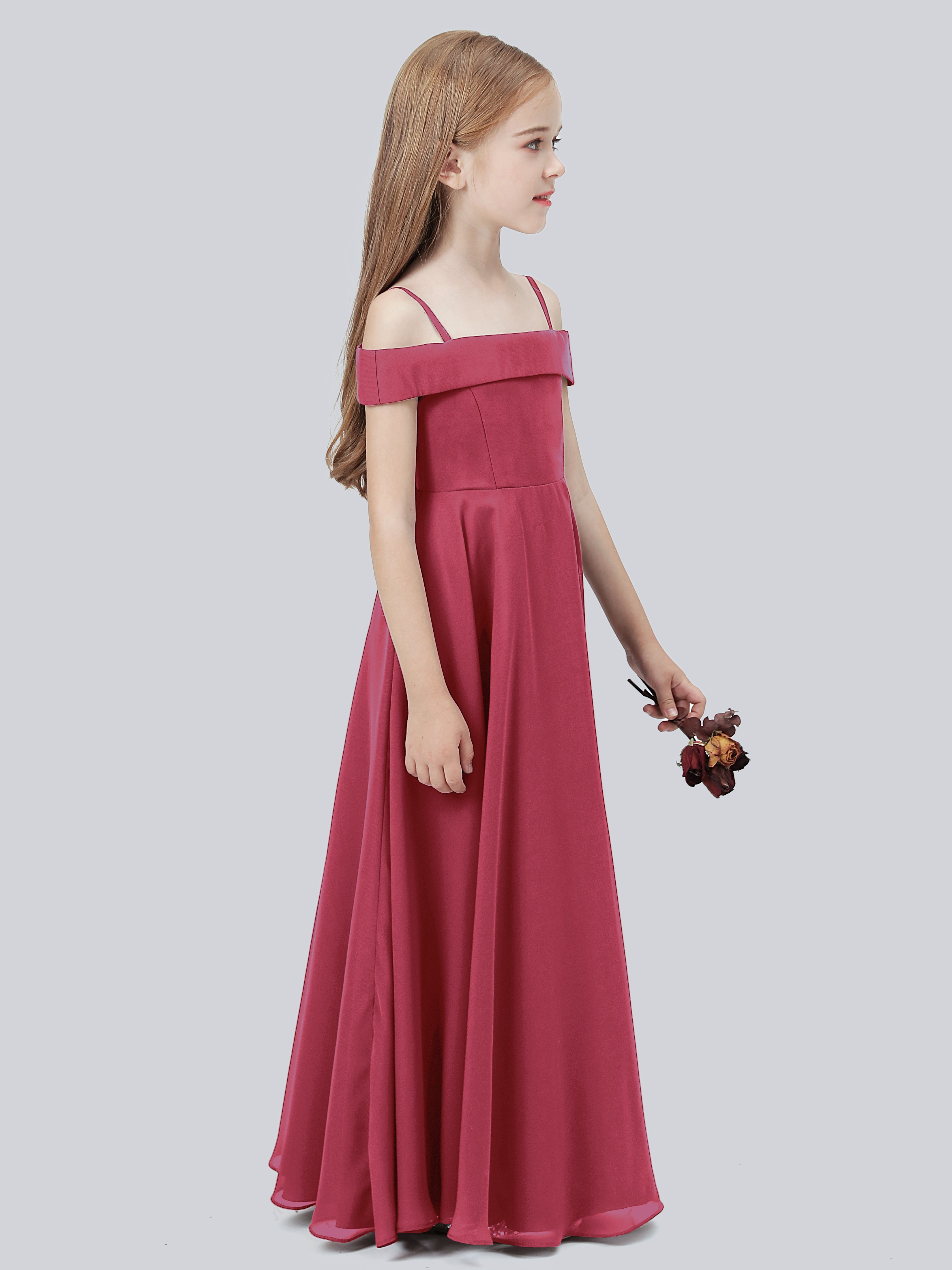 Off Shoulder Stretch Chiffon Junior Bridesmaid Dress