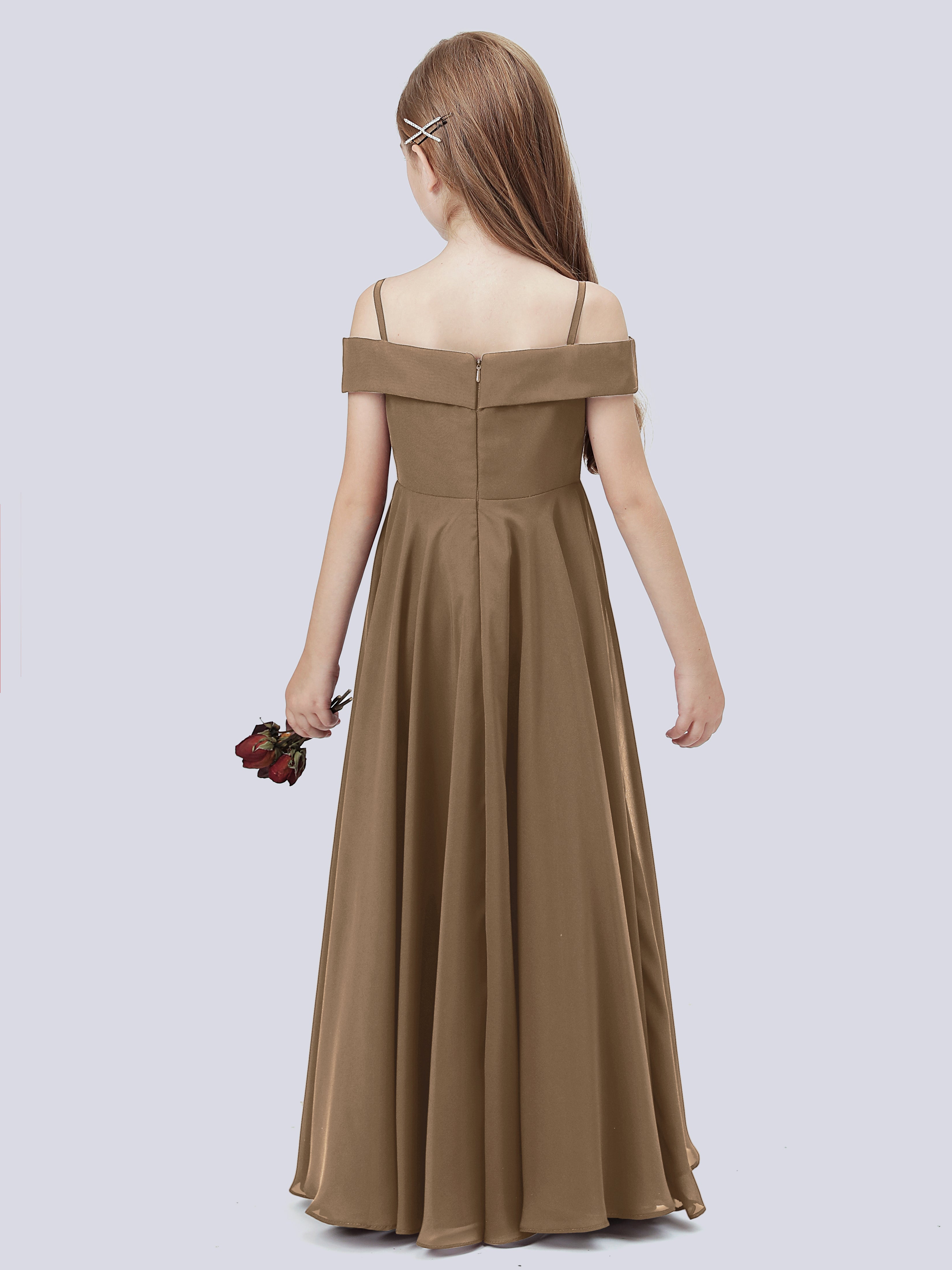 Off Shoulder Stretch Chiffon Junior Bridesmaid Dress