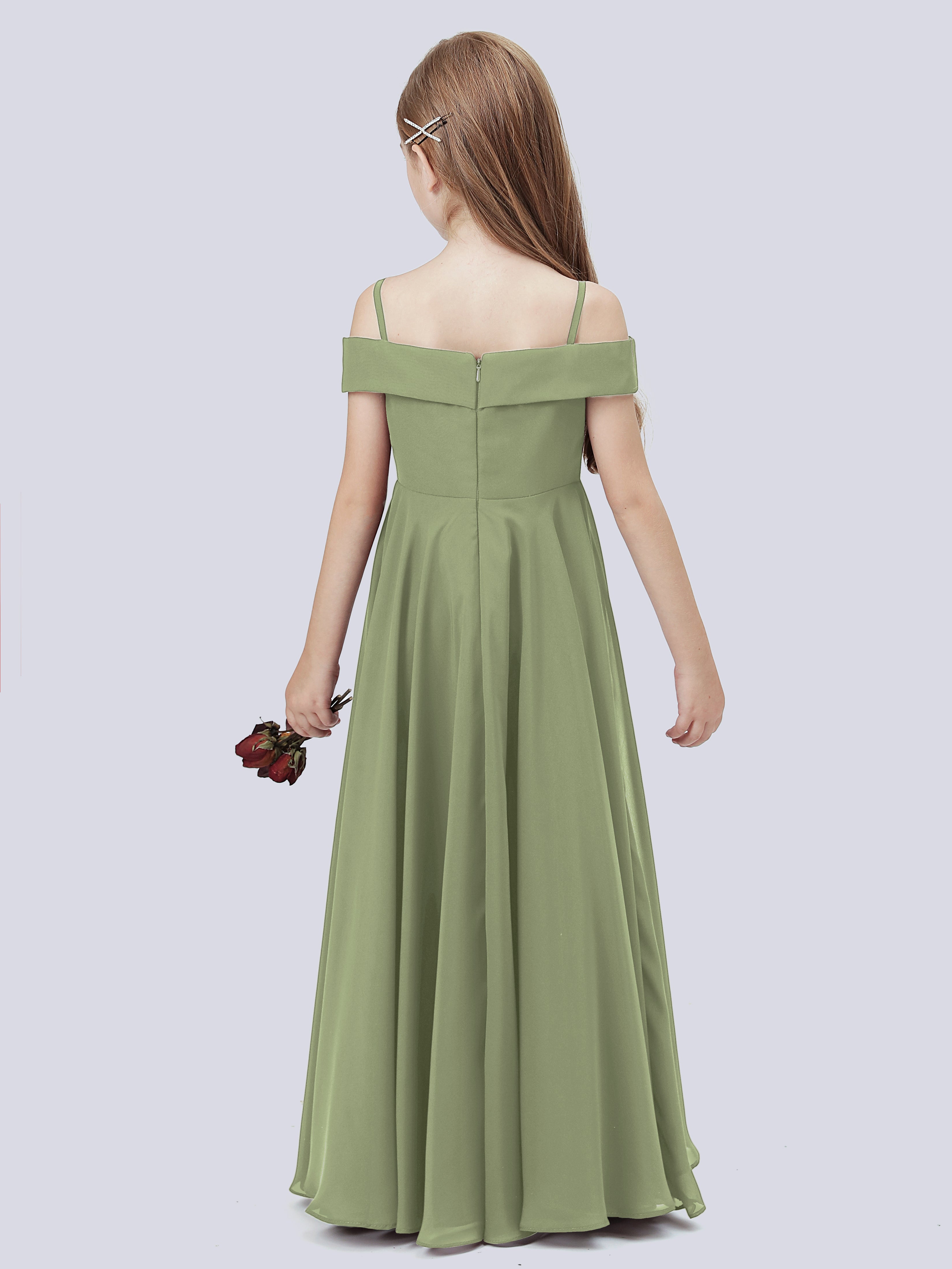 Off Shoulder Stretch Chiffon Junior Bridesmaid Dress