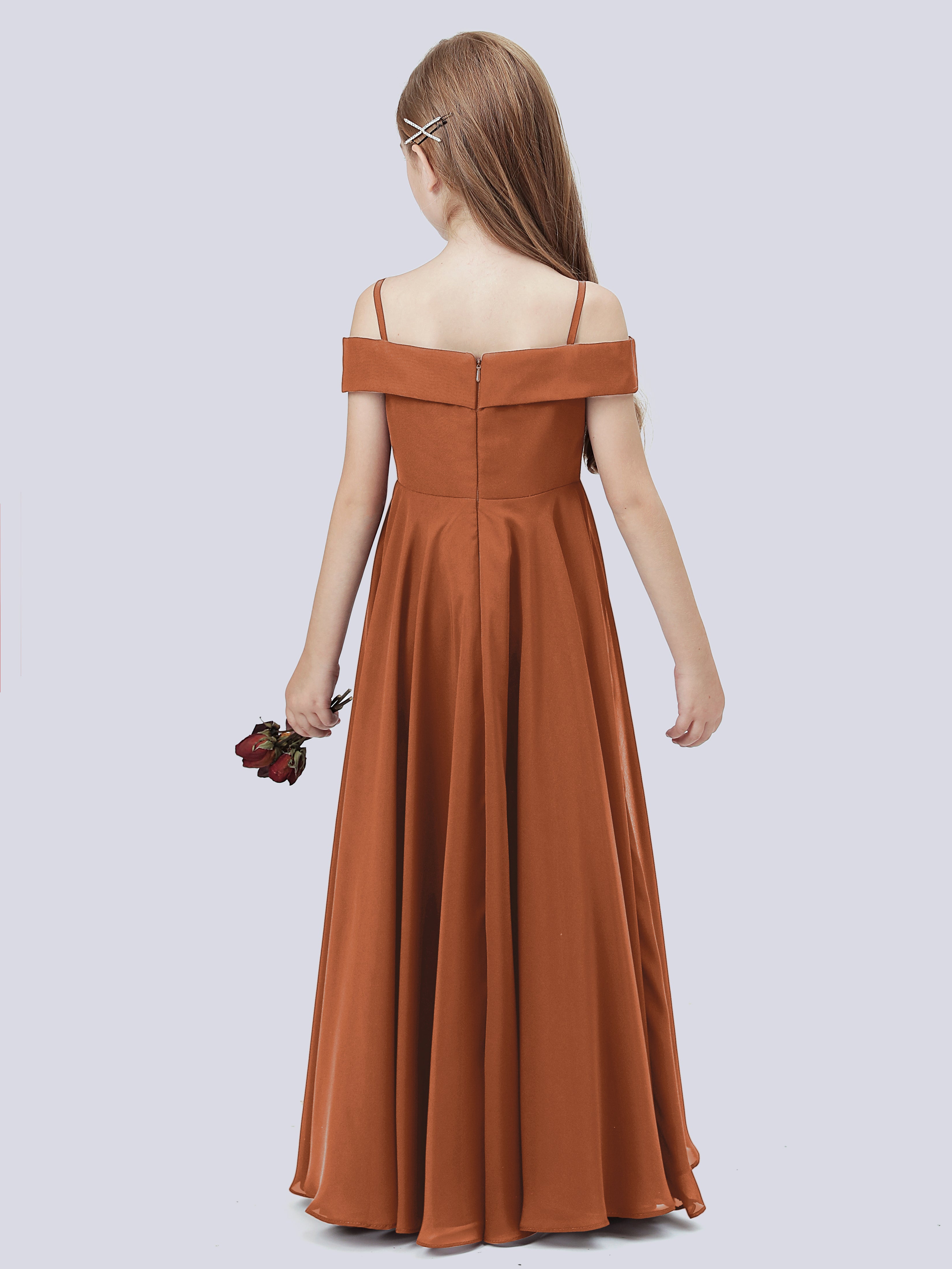 Off Shoulder Stretch Chiffon Junior Bridesmaid Dress