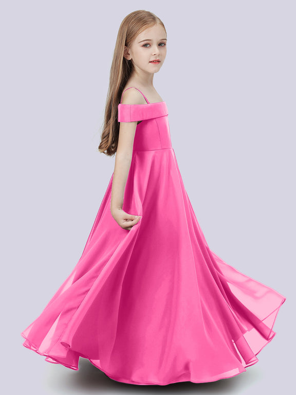 Off Shoulder Chiffon A-Line Junior Bridesmaid Dresses Dusty Blue