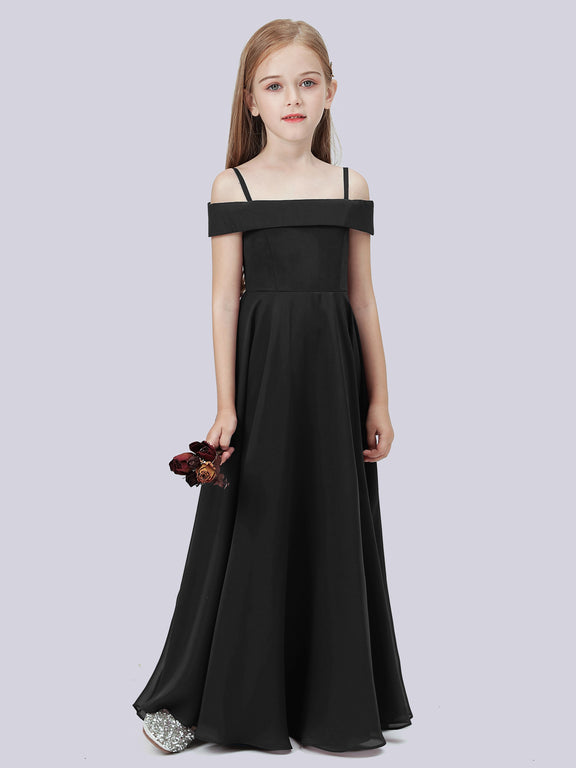 Off Shoulder Chiffon A-Line Junior Bridesmaid Dresses Peach