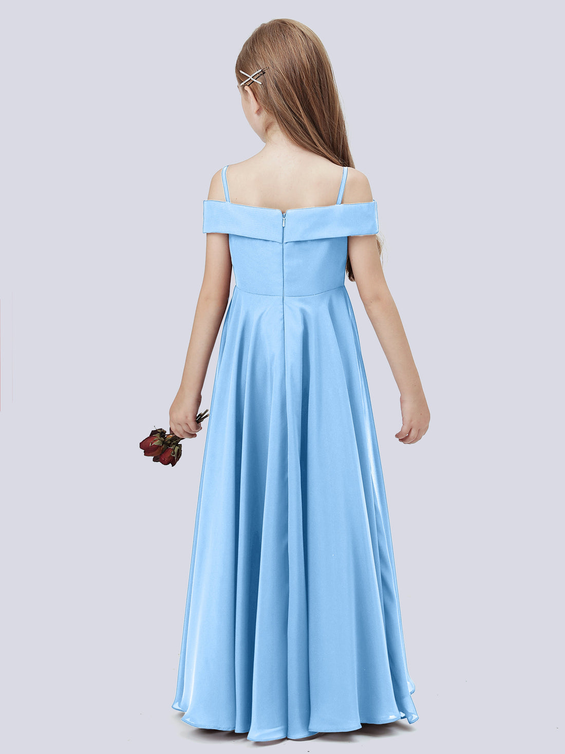 Off-the-shoulder Halter Chiffon Junior Bridesmaid Dress Regency