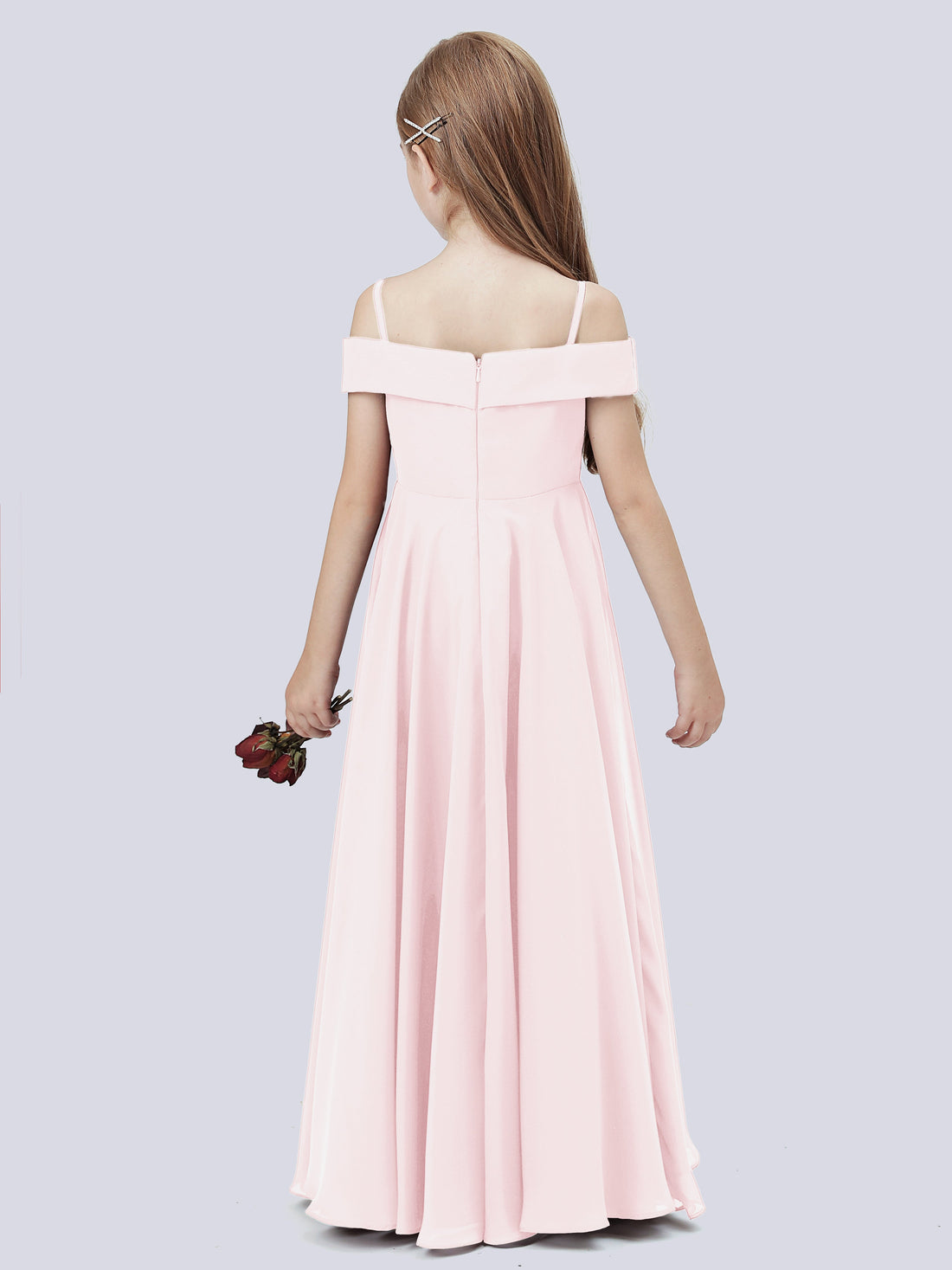 Off-the-shoulder Halter Chiffon Junior Bridesmaid Dress Blue