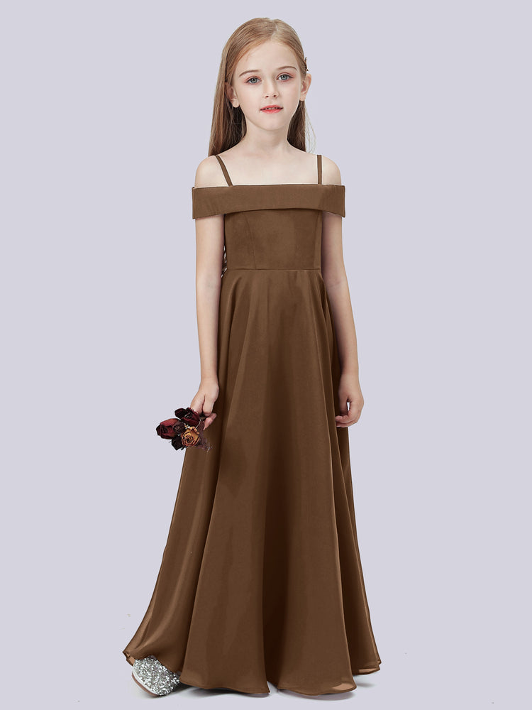 Off Shoulder Chiffon A-Line Junior Bridesmaid Dresses Moss
