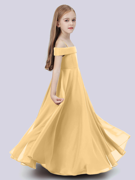 Off-the-shoulder Halter Chiffon Junior Bridesmaid Dress Gold
