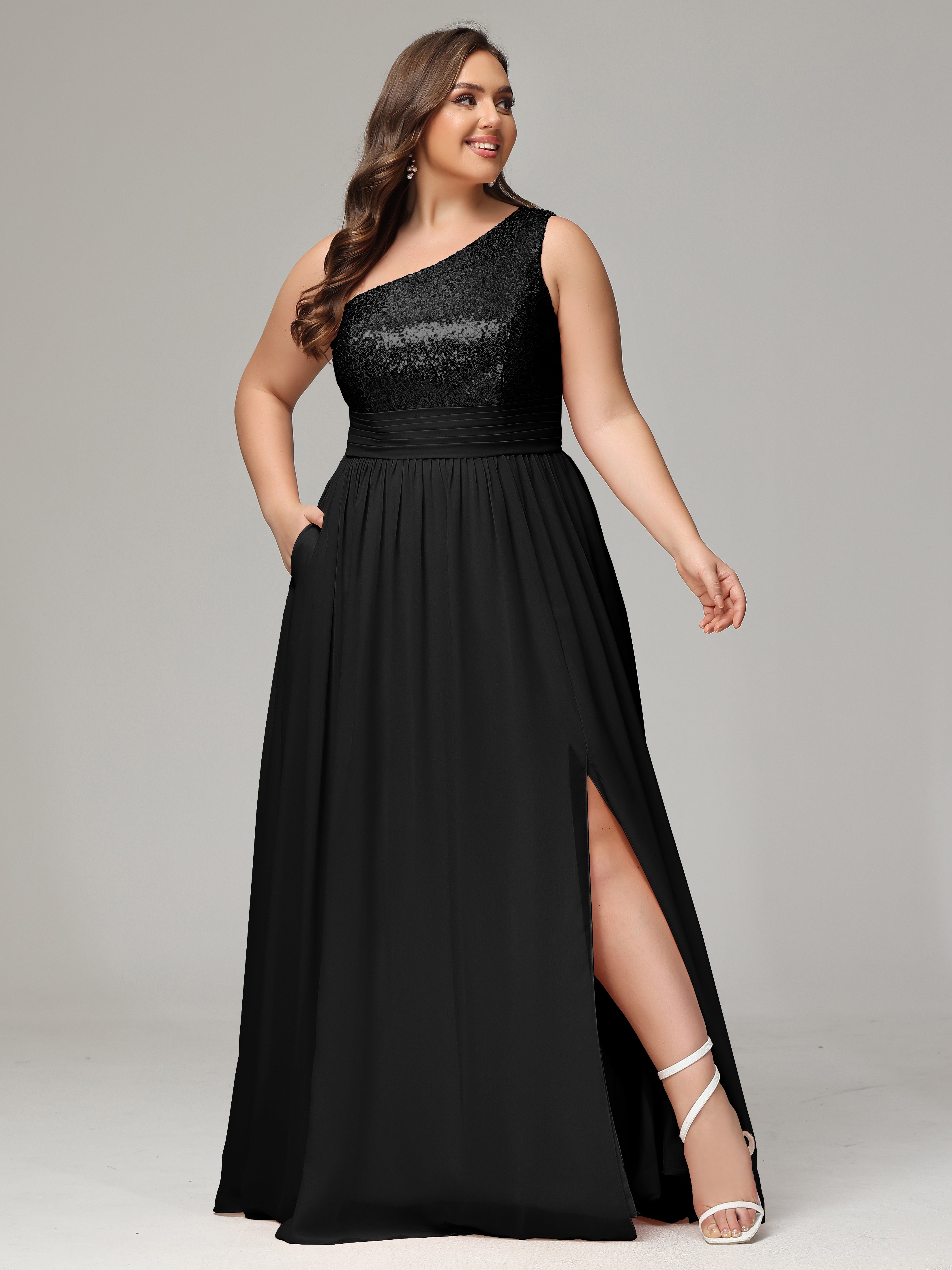 One Shoulder Sequins Plus Size Bridesmaid Dresses