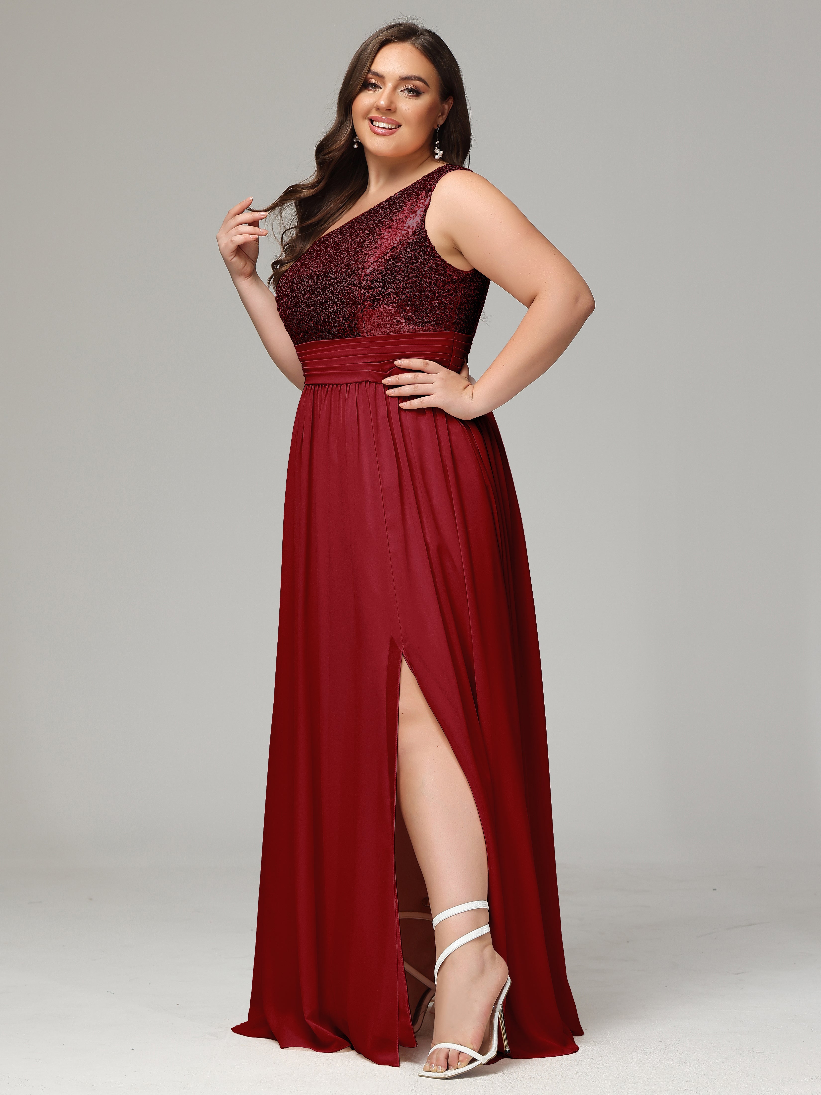 One Shoulder Sequins Plus Size Bridesmaid Dresses