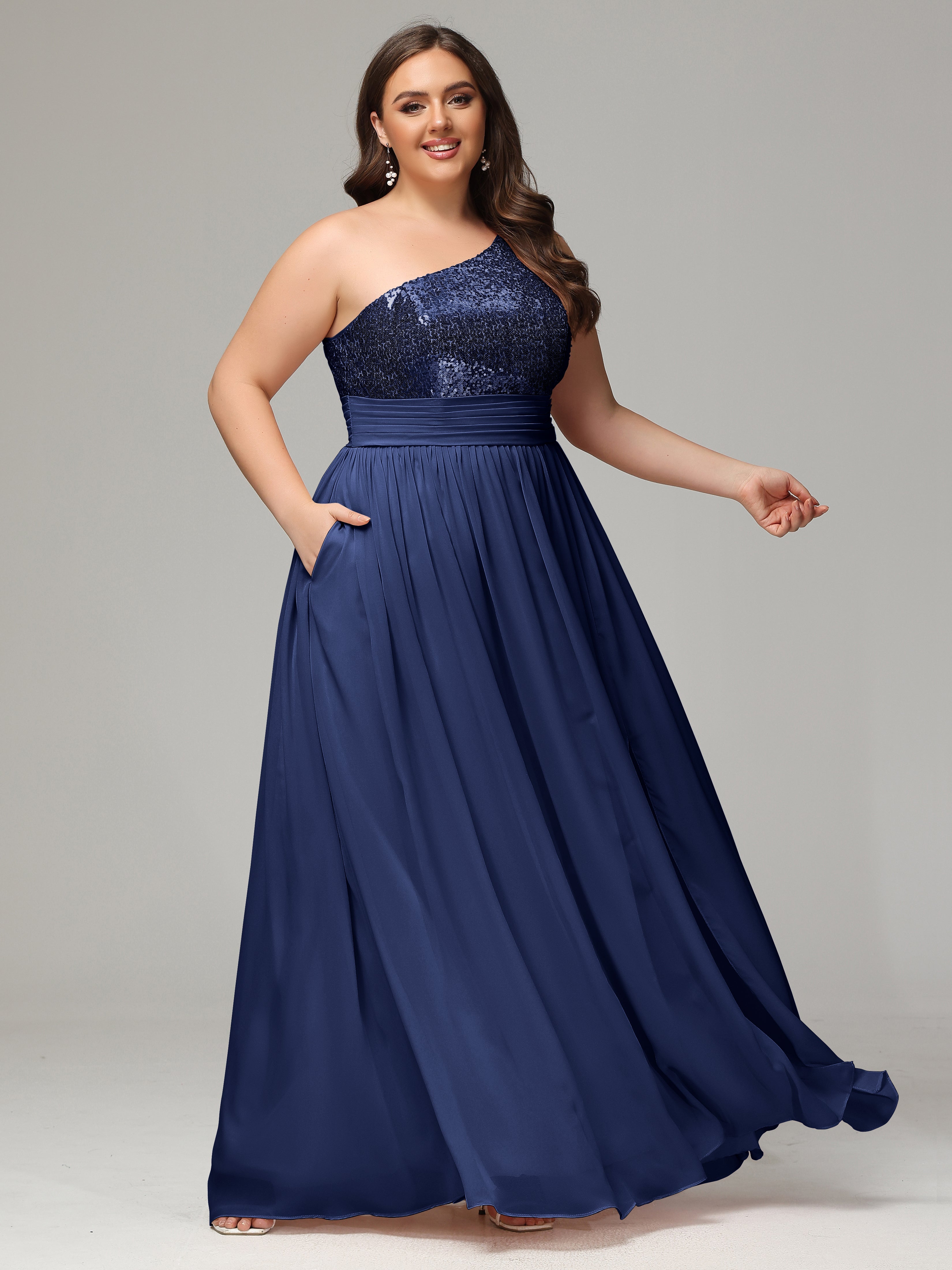 One Shoulder Sequins Plus Size Bridesmaid Dresses