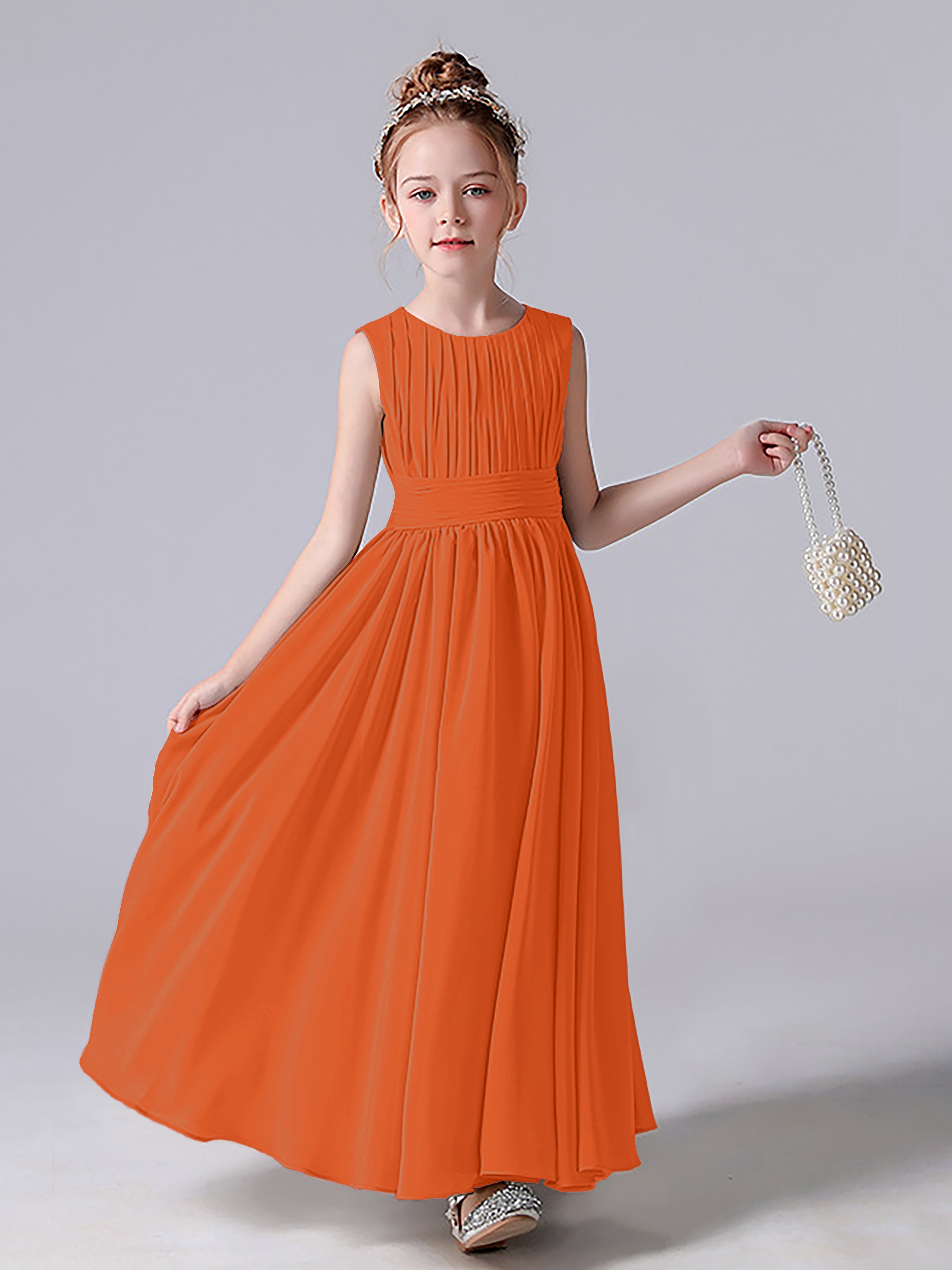 Pleats Scoop Sleeveless Junior Bridesmaid Dress