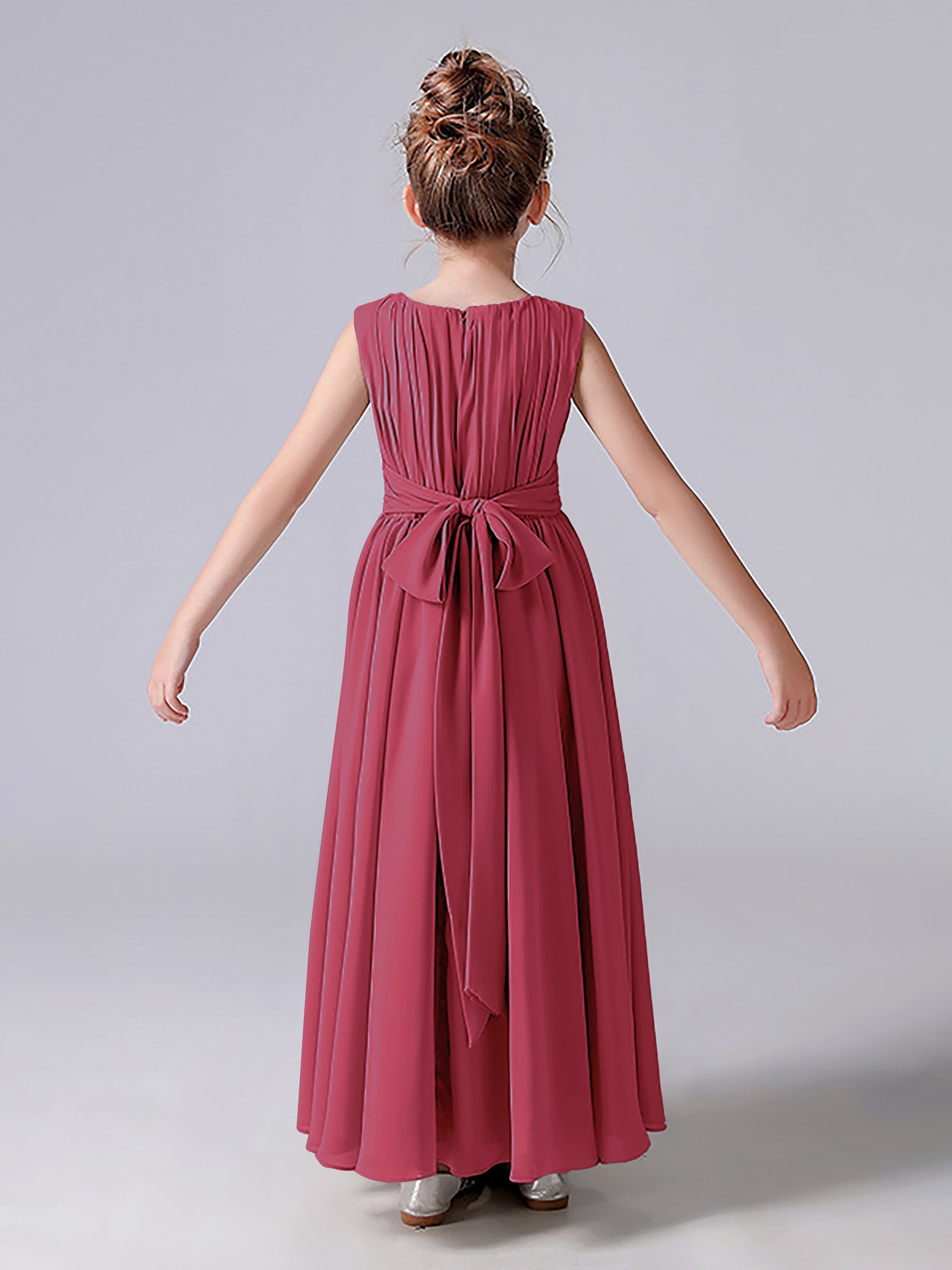 Pleats Scoop Sleeveless Junior Bridesmaid Dress