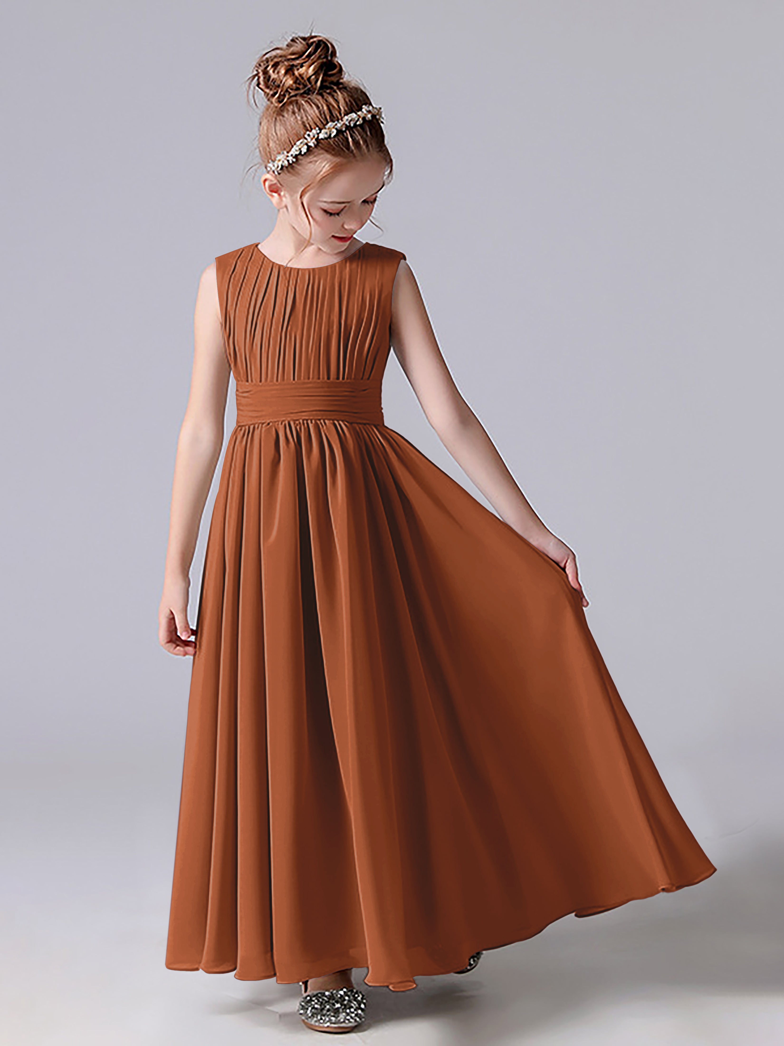 Pleats Scoop Sleeveless Junior Bridesmaid Dress