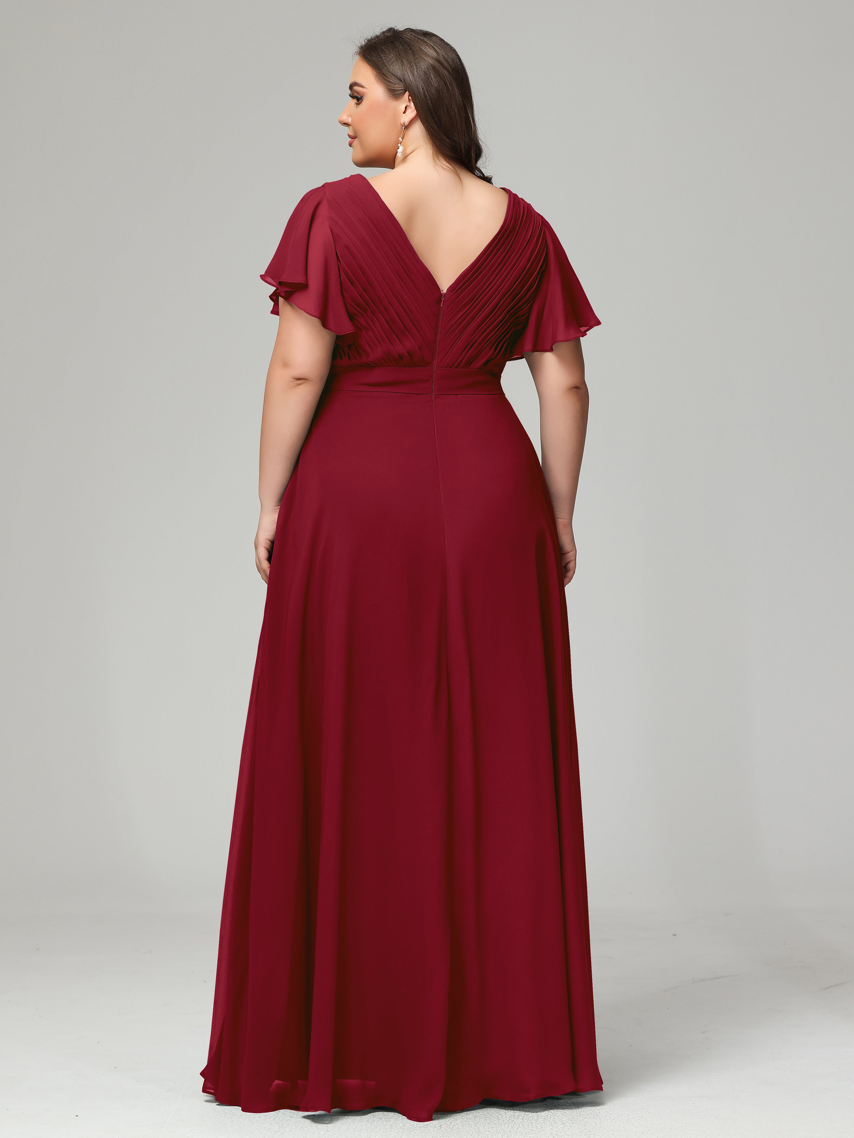 Short Sleeves Pleats Chiffon Plus Size Bridesmaid Dresses