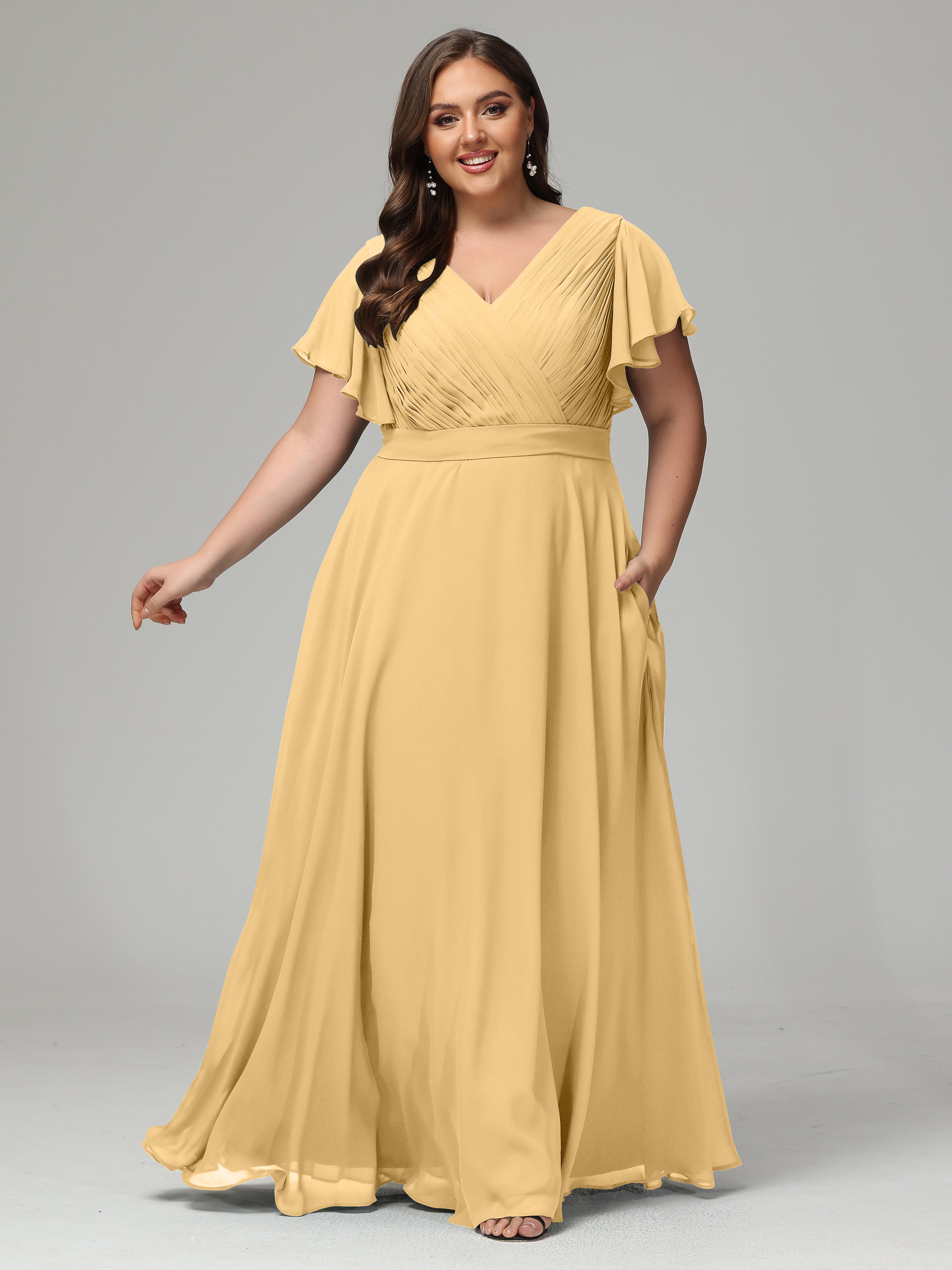 Plus size yellow dress with sleeves hotsell