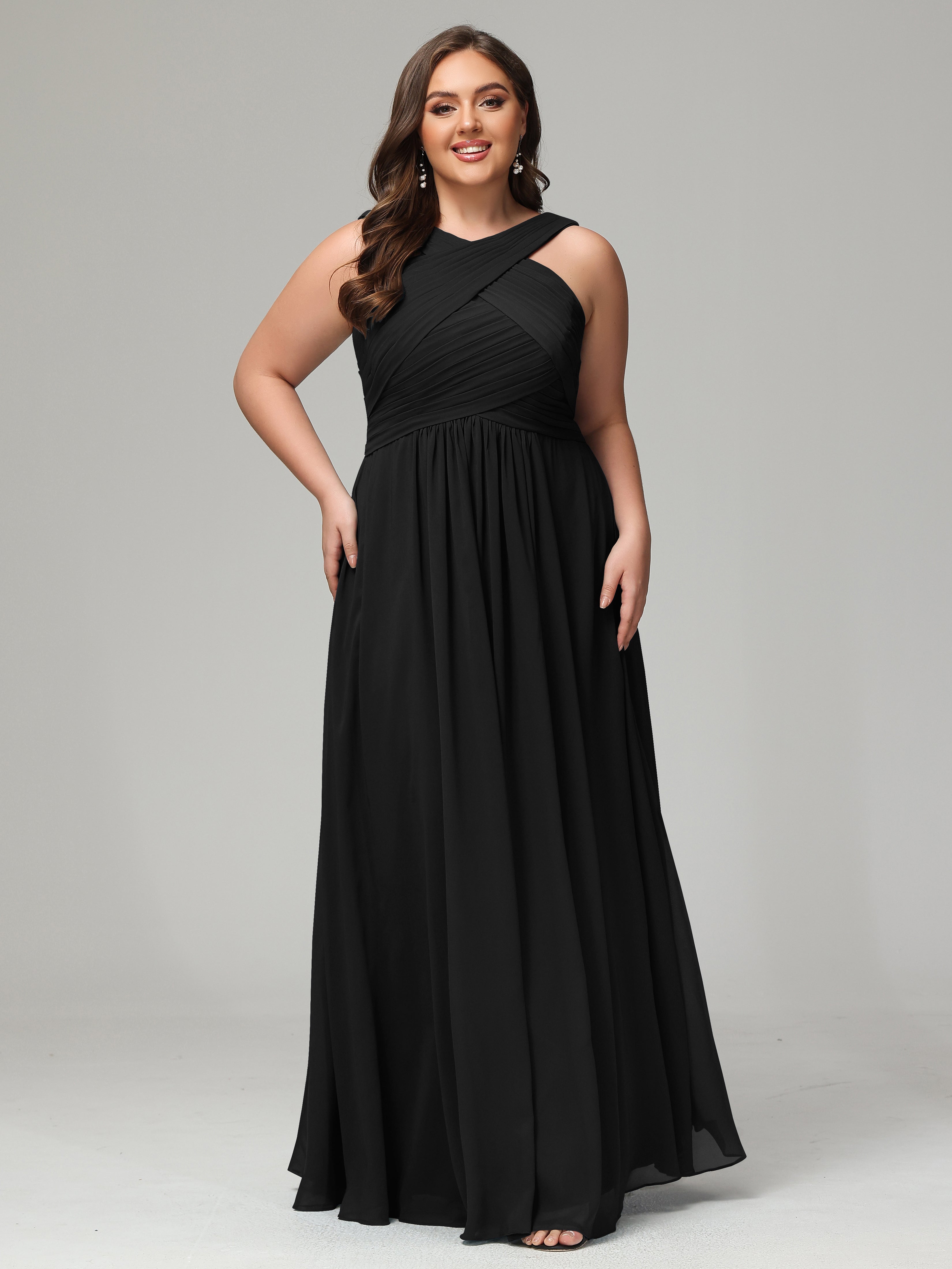 Straps Pleats Chiffon Plus Size Bridesmaid Dresses