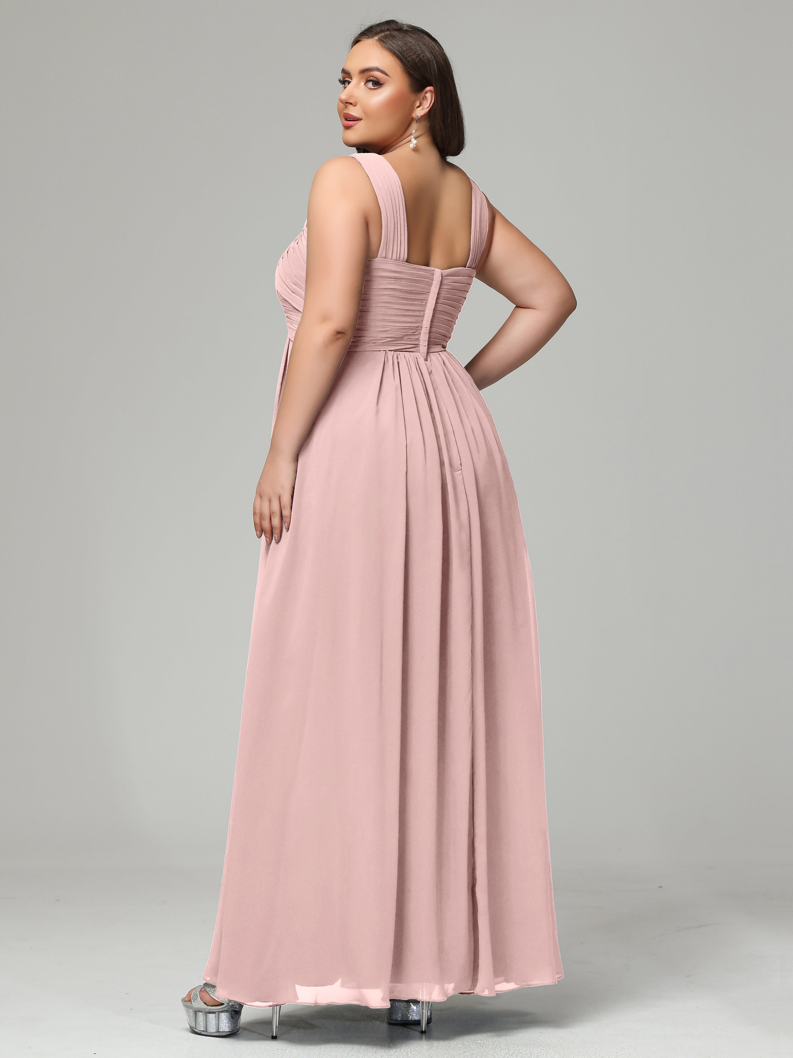 Straps Pleats Chiffon Plus Size Bridesmaid Dresses