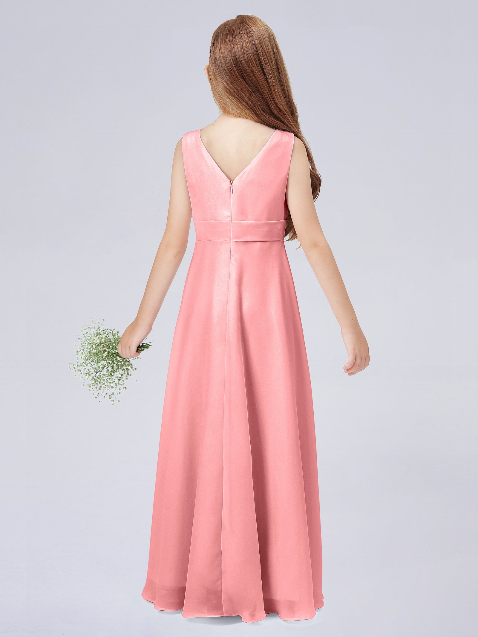 Square Long Junior Bridesmaid Dress With Cascade Skirt Pool