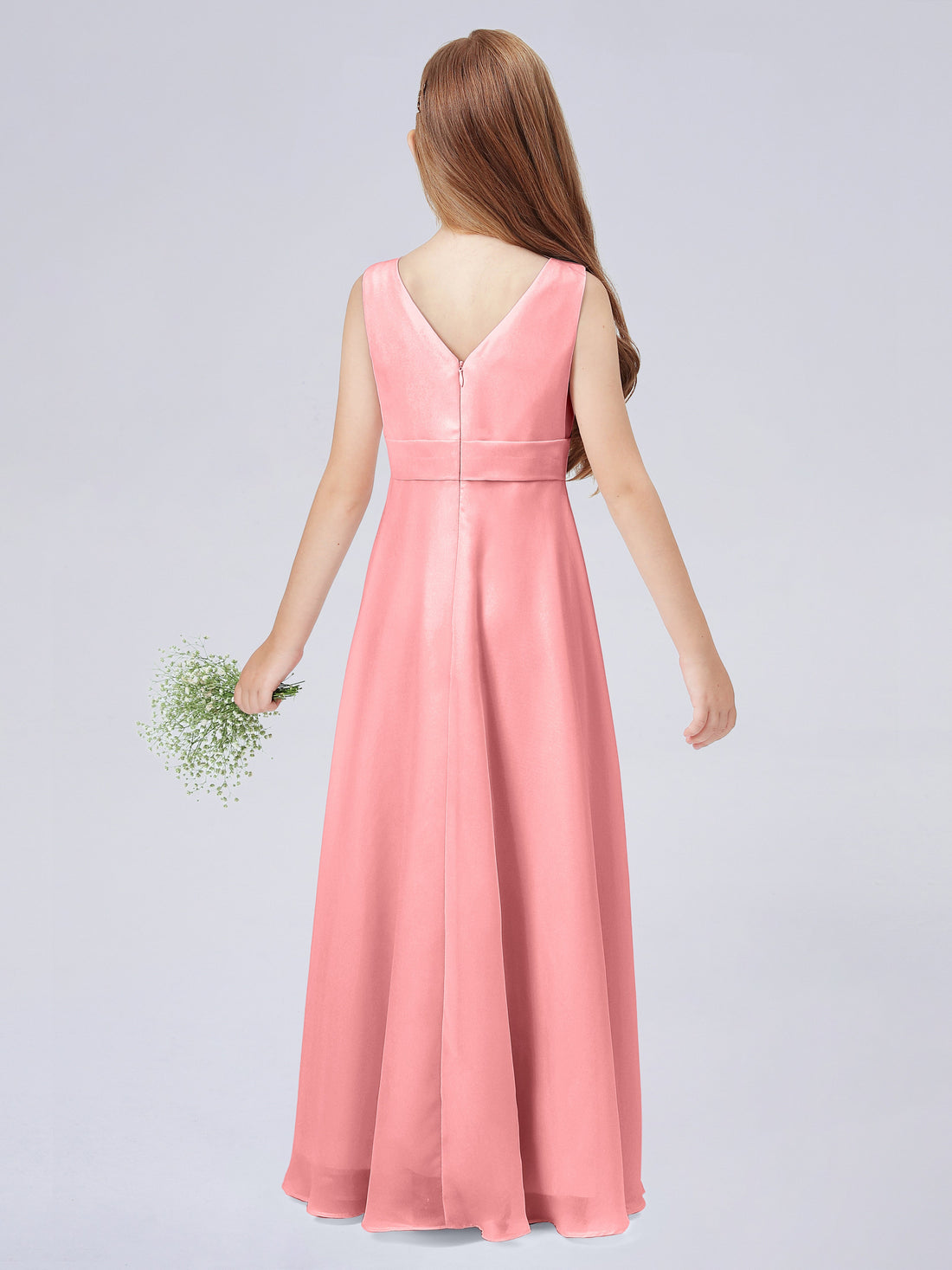 Square Long Junior Bridesmaid Dress With Cascade Skirt Flamingo