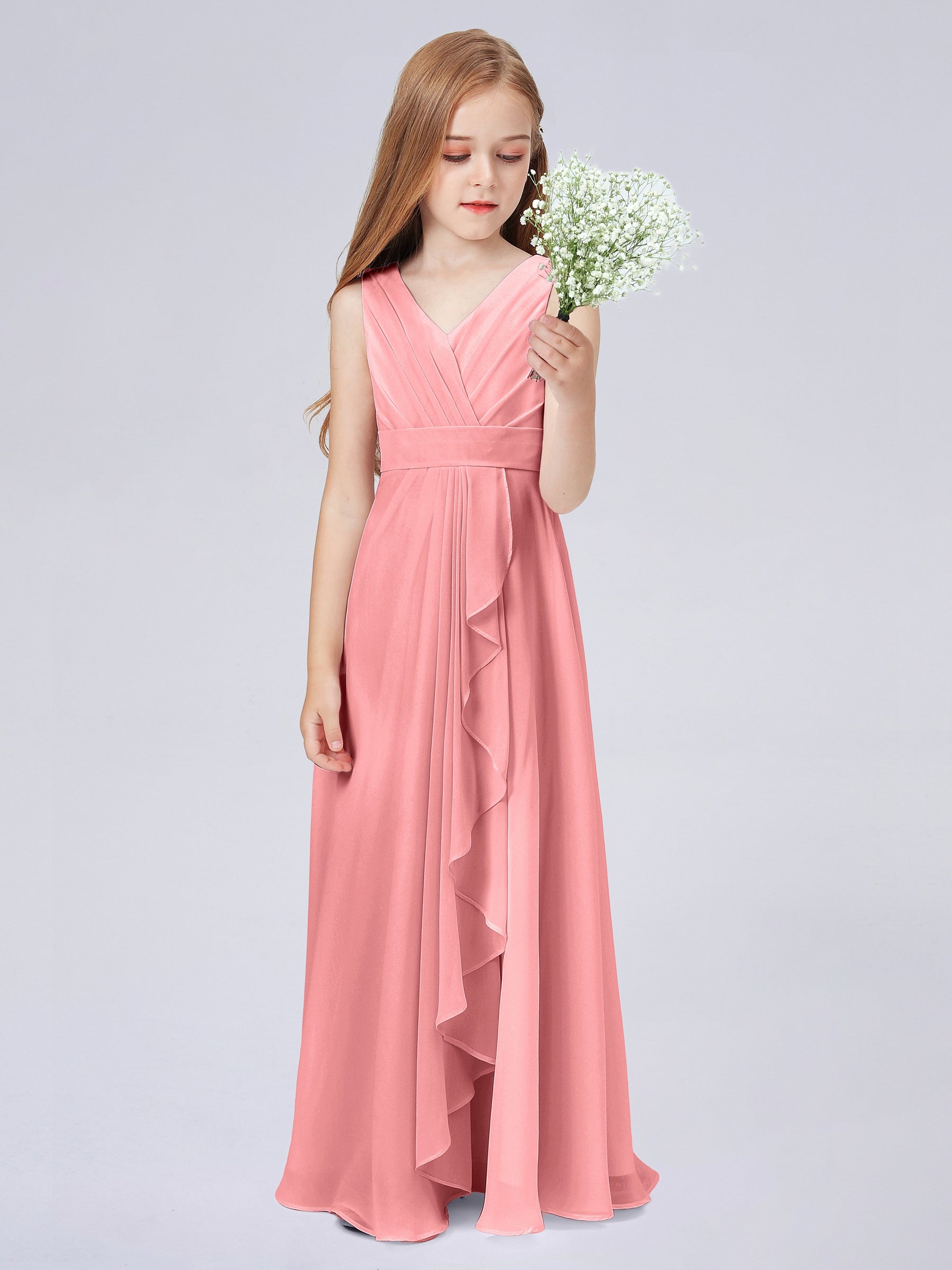 Cross Shoulder Strap Junior Bridesmaid Dresses Flamingo