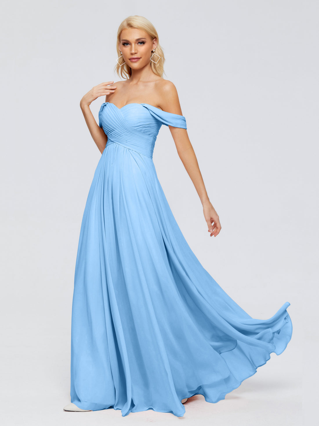 Grey Long Chiffon Off the Shoulder Bridesmaid Dress, Party Dress main image 1