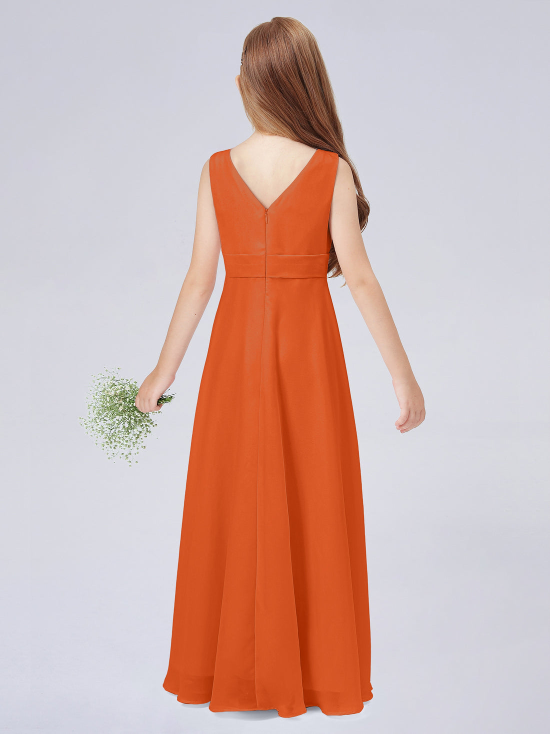 Square Long Junior Bridesmaid Dress With Cascade Skirt Pearl Pink