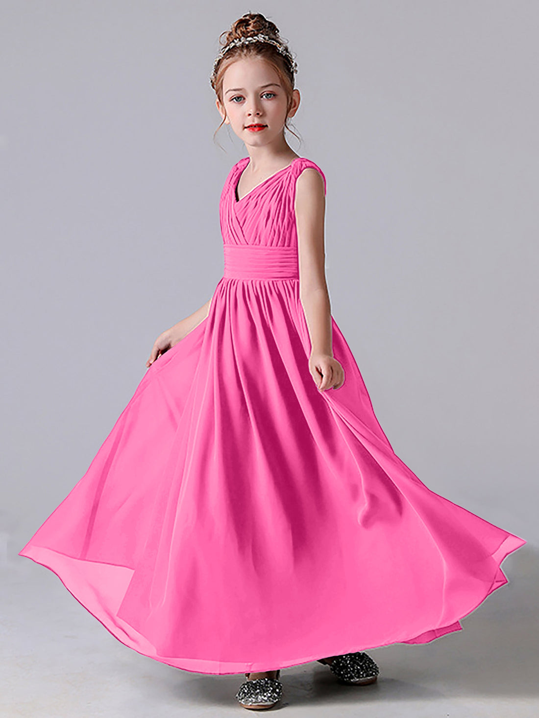 Cute V-neck Junior Bridesmaid Dresses with Pleated Azalea