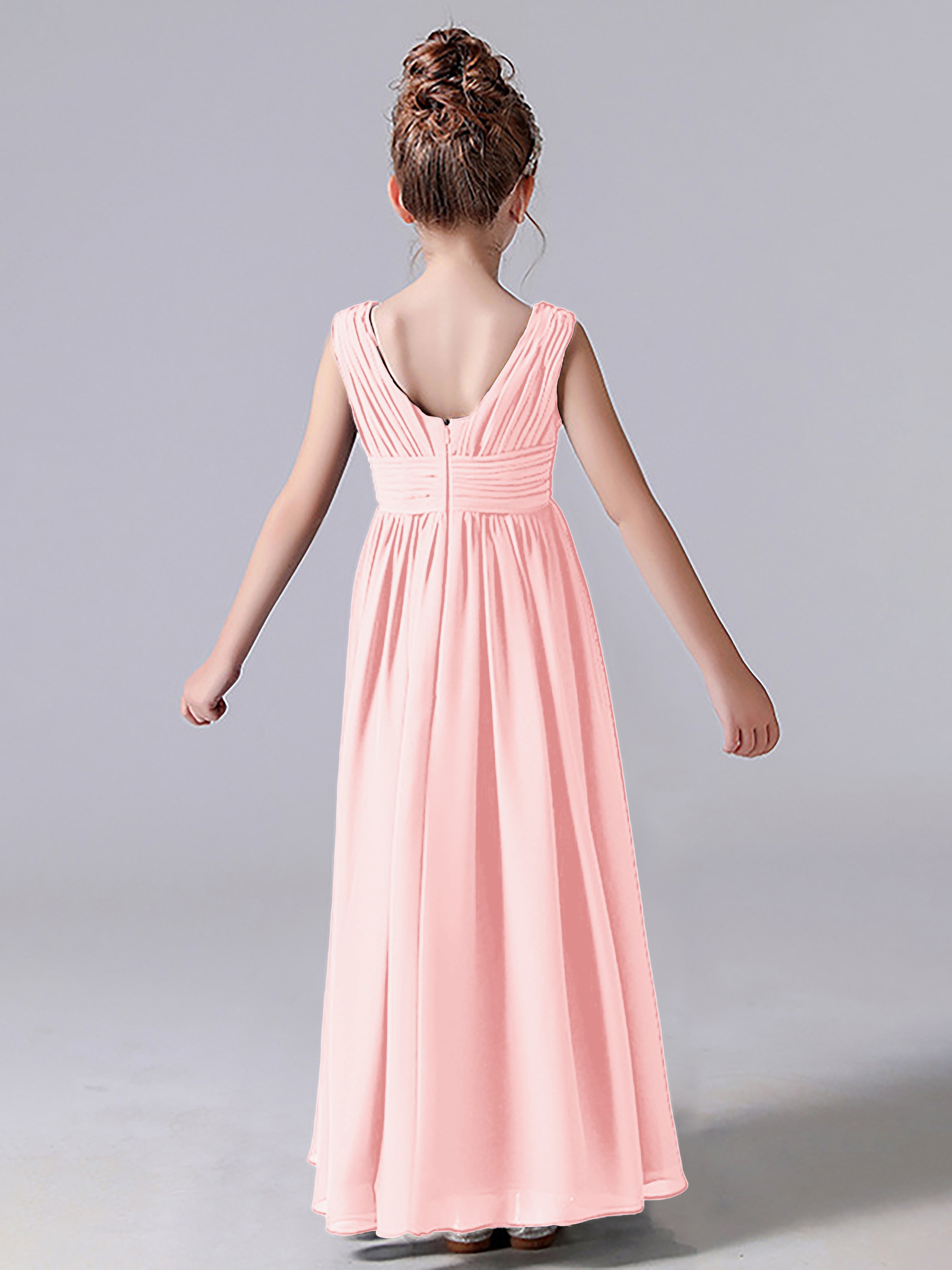 V Neck Pleats Sleeveless Junior Bridesmaid Dress