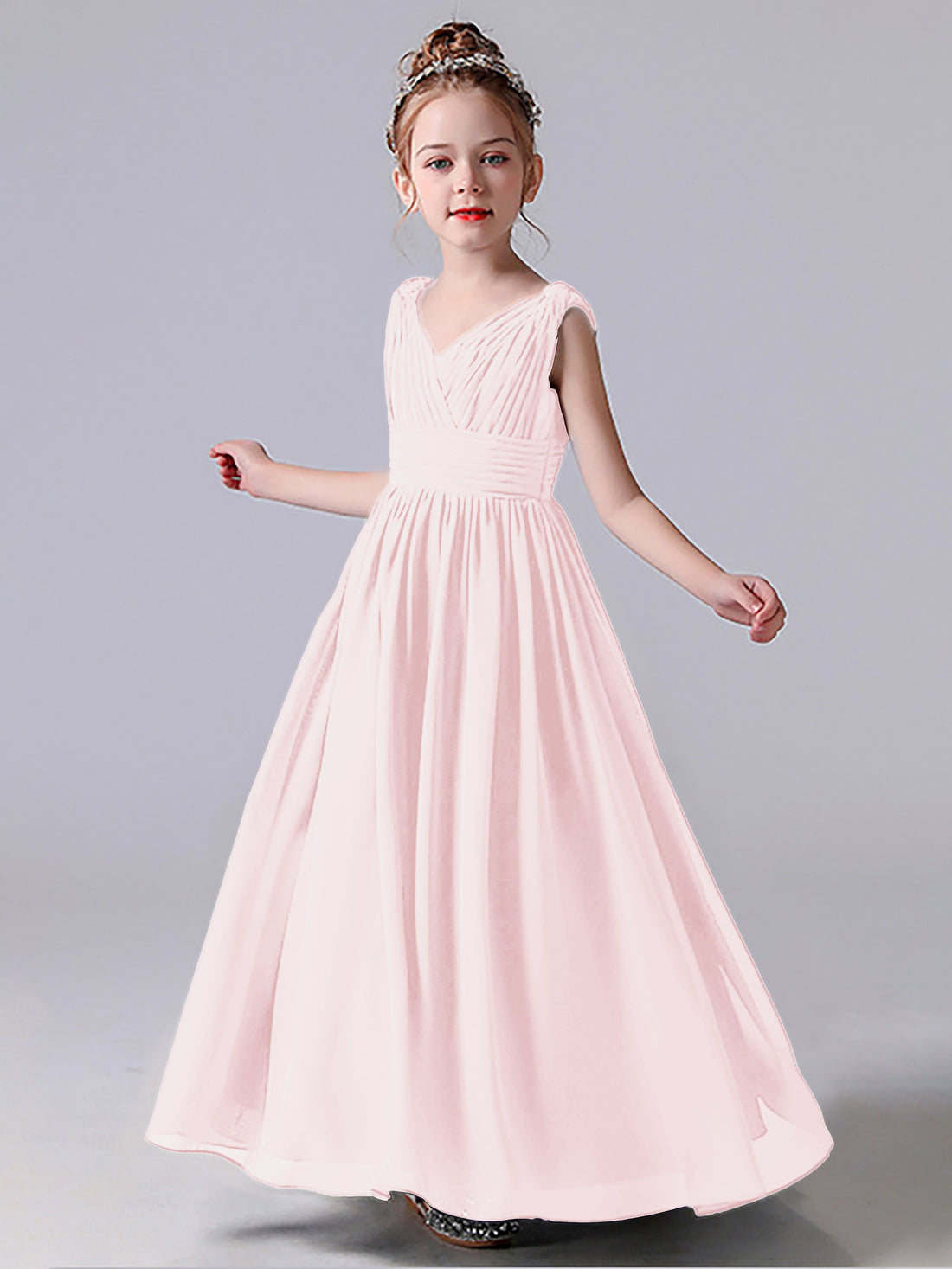Cute V-neck Junior Bridesmaid Dresses with Pleated Mint Green