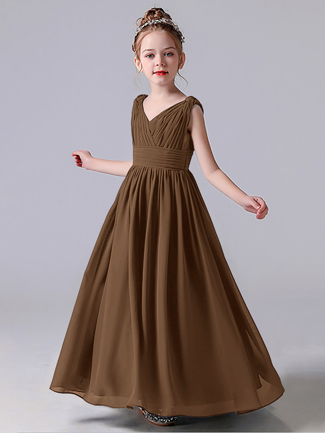 A-Line/Princess V-Neck Sleeveless Pleats Junior Bridesmaid Dresses